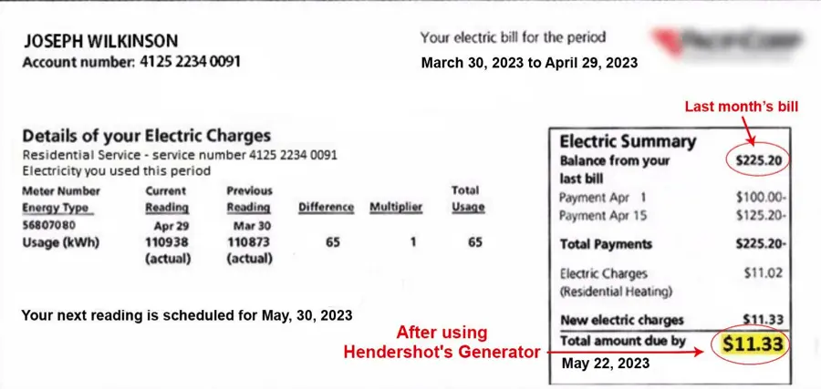 Electricity Bill before using Hendershot Power Generator